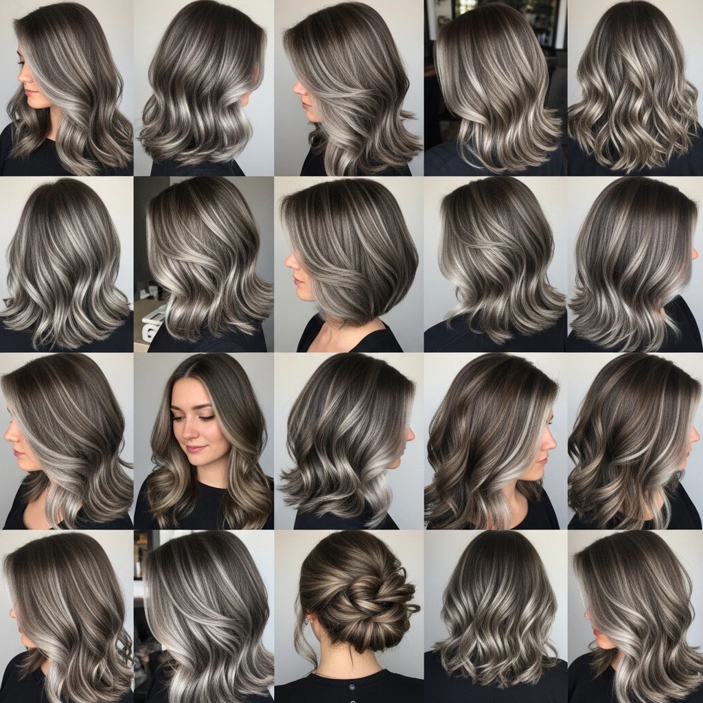 20 Beautiful Brown Hair with Silver Highlights for a Soft Dimensional Glow