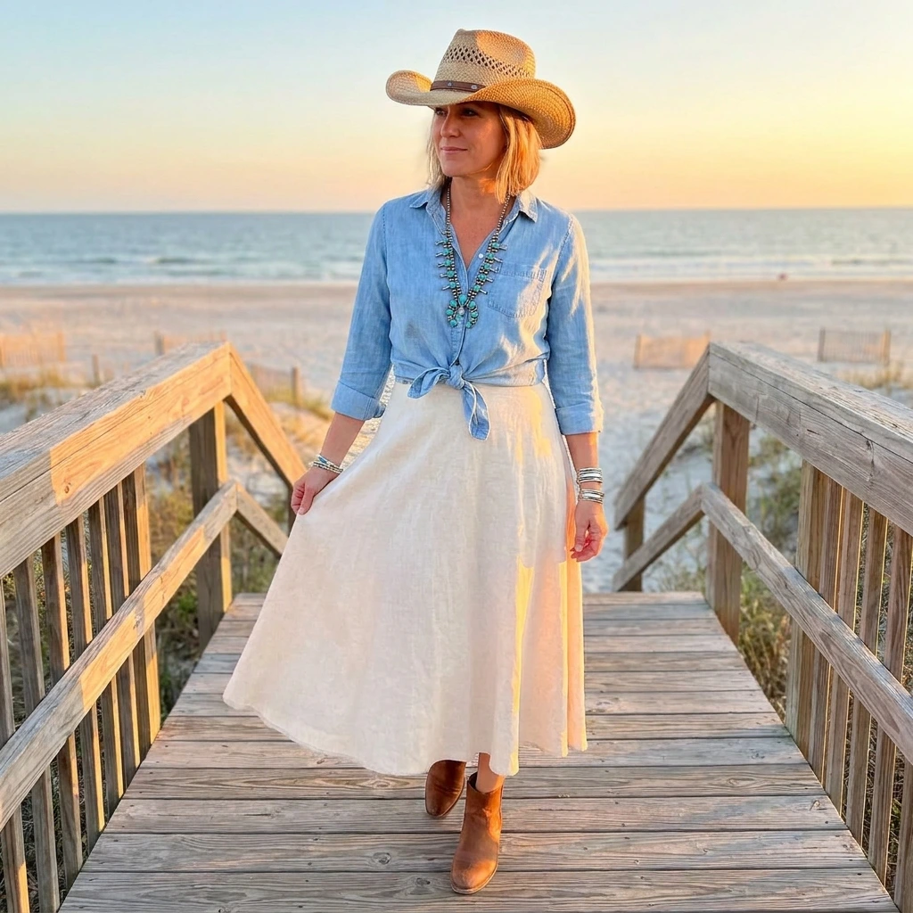 14 Coastal Cowgirl Outfit Ideas for Women Over 40