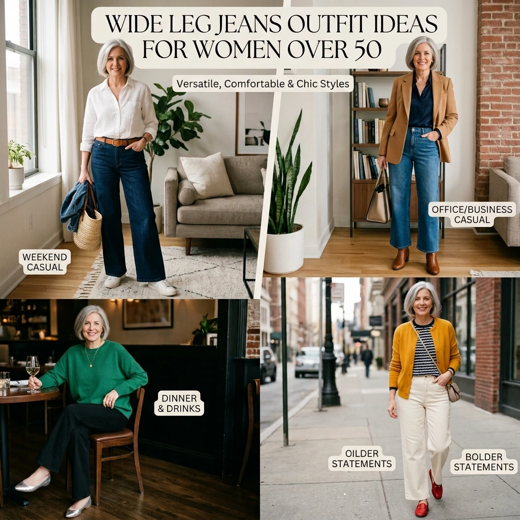 12 Wide Leg Jeans Outfit Ideas for Women Over 50