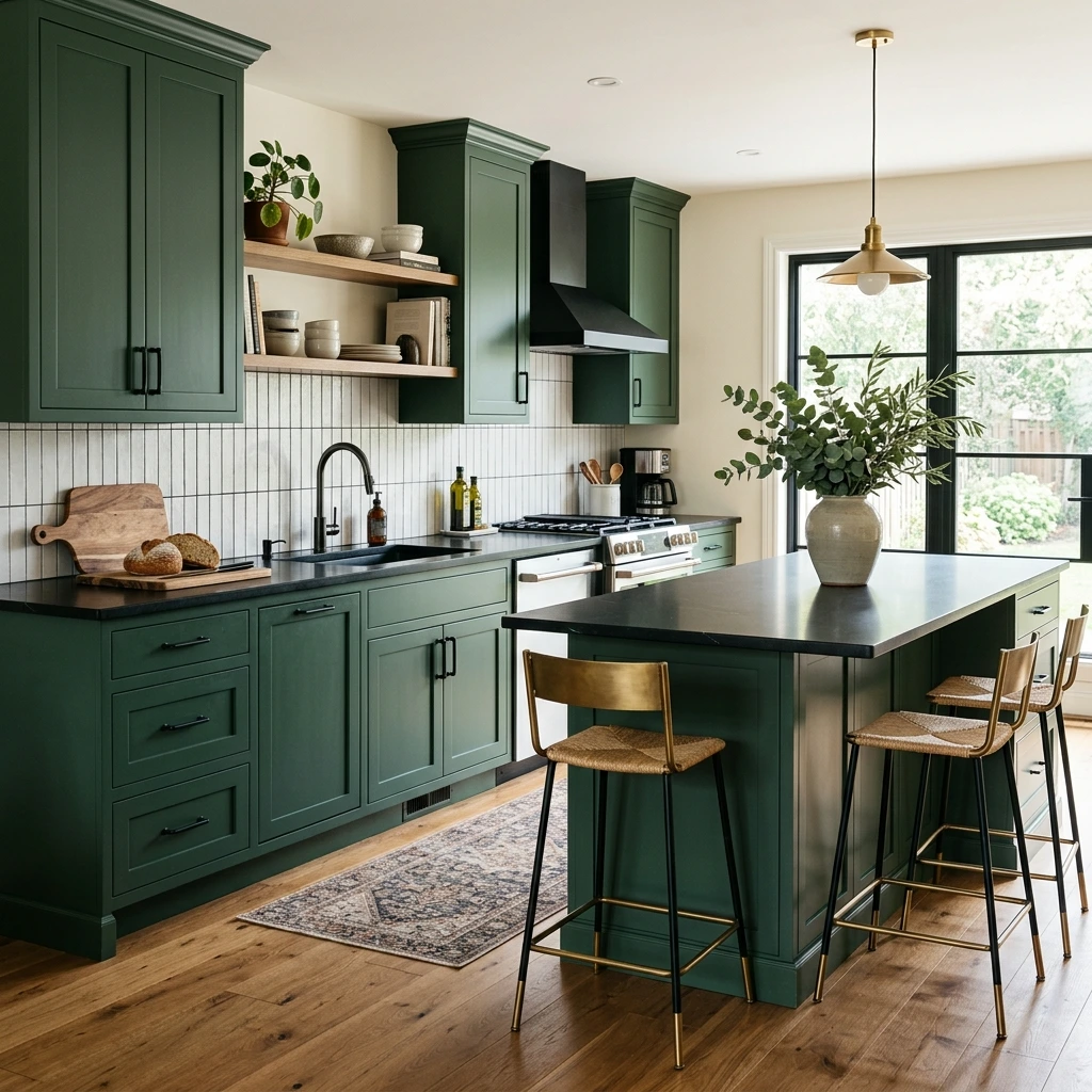12 Green Kitchen Cabinets with Black Countertops: Chic