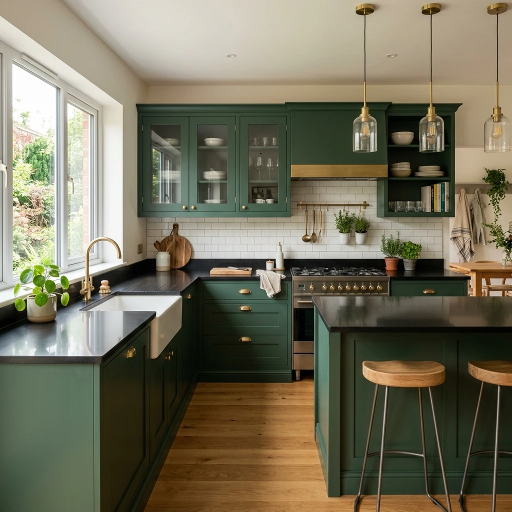 12 Green Kitchen Cabinets with Black Countertops: Chic