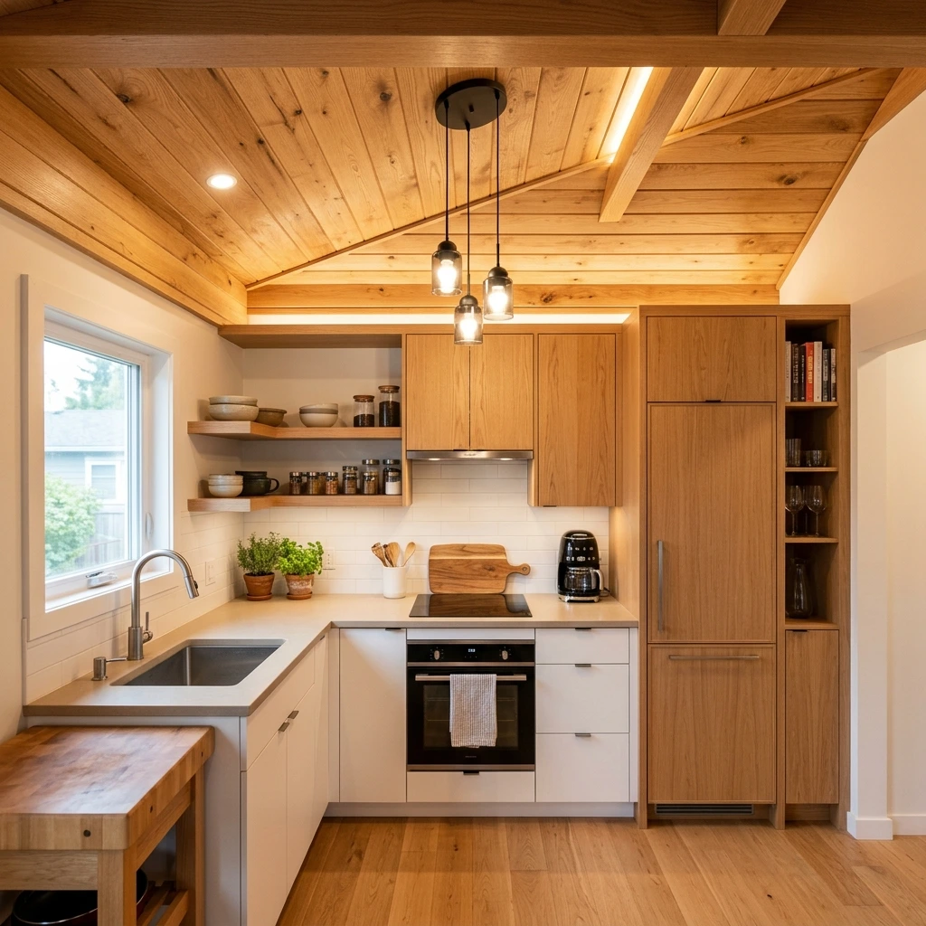 Wood Ceiling Kitchen Ideas: Compact Use in Kitchens