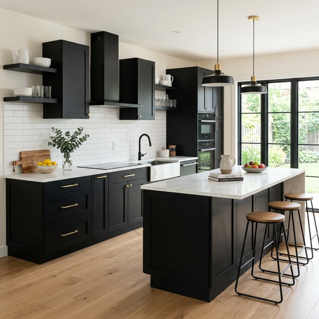 Black Kitchen Cabinets with White Countertops Ideas