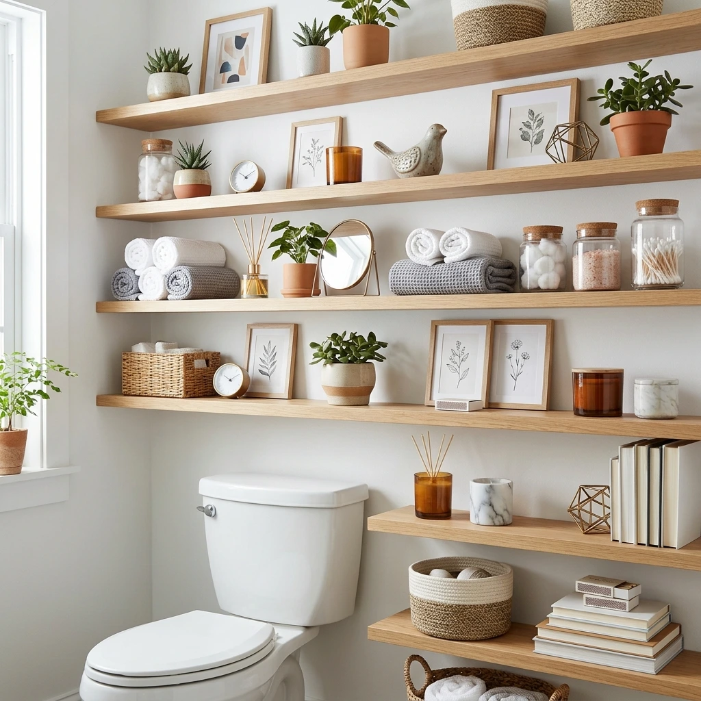 18 Bathroom Shelf Decor Ideas For Over The Toilet That Look Amazing