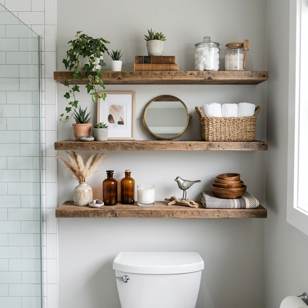 18 Bathroom Shelf Decor Ideas For Over The Toilet That Look Amazing