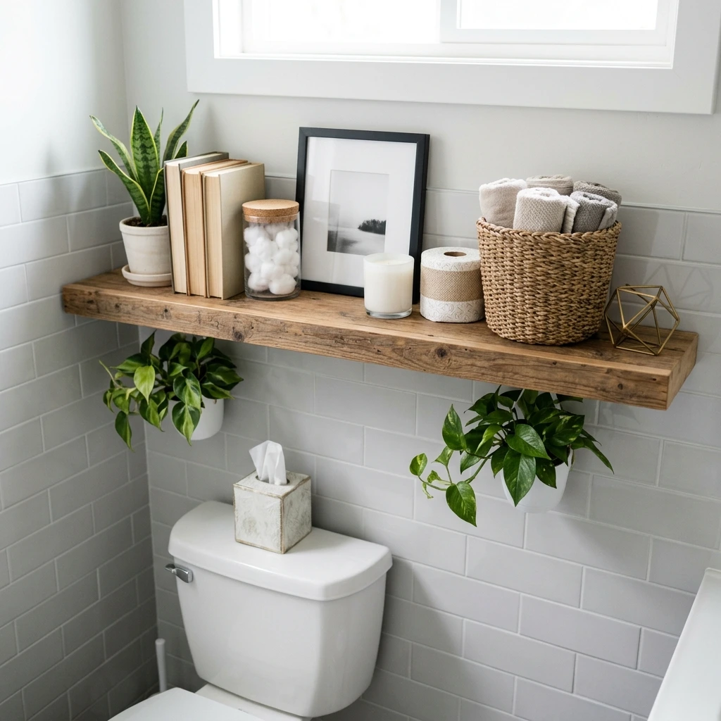 18 Bathroom Shelf Decor Ideas For Over The Toilet That Look Amazing