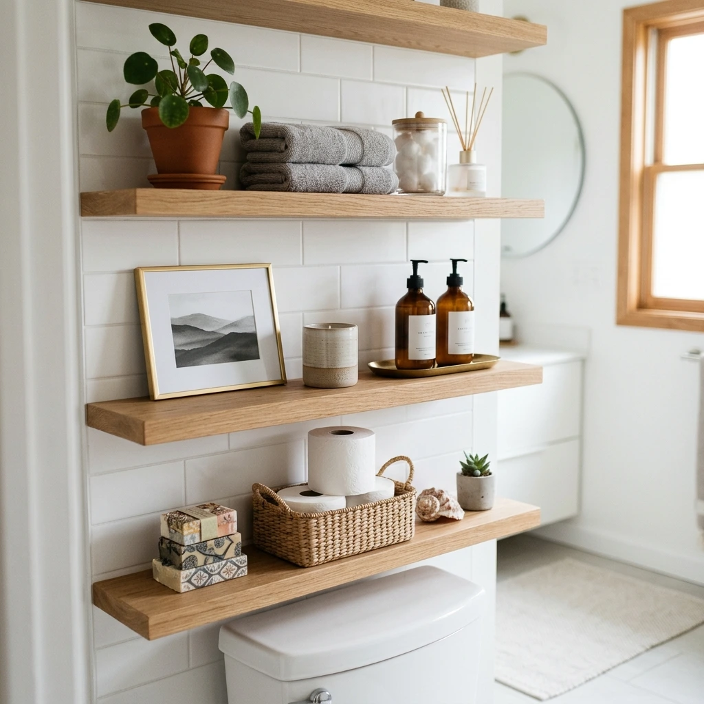 18 Bathroom Shelf Decor Ideas For Over The Toilet That Look Amazing