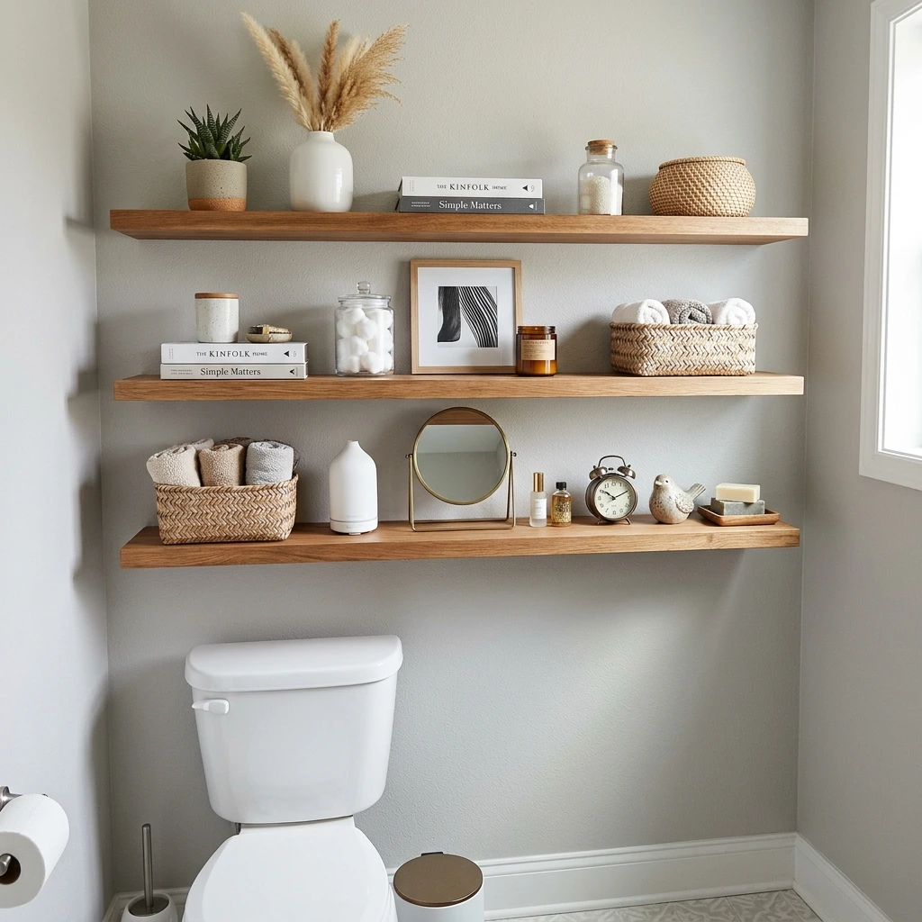 18 Bathroom Shelf Decor Ideas For Over The Toilet That Look Amazing