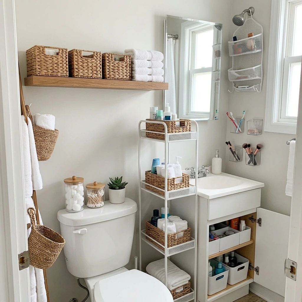 30 Best Organization Ideas For Small Bathrooms (That Create Tons of Storage Space)