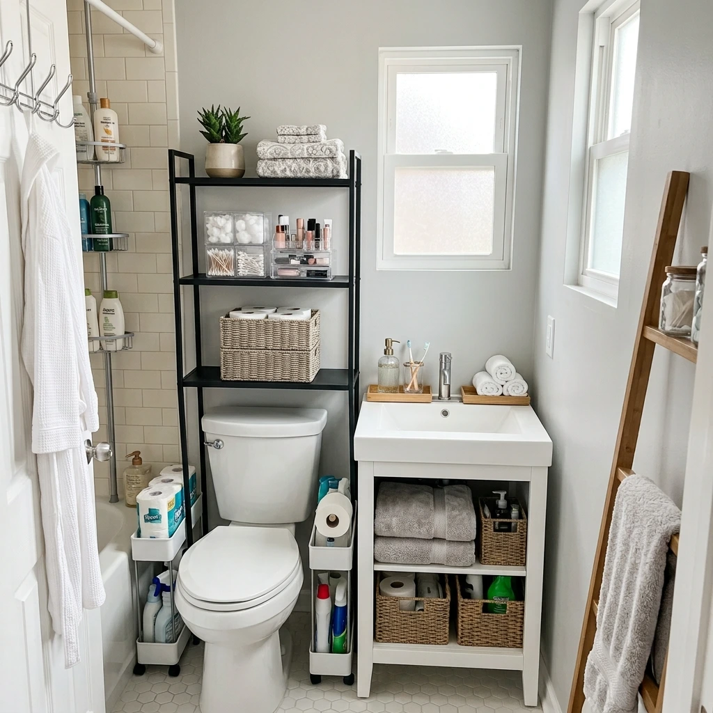 30 Best Organization Ideas For Small Bathrooms (That Create Tons of Storage Space)